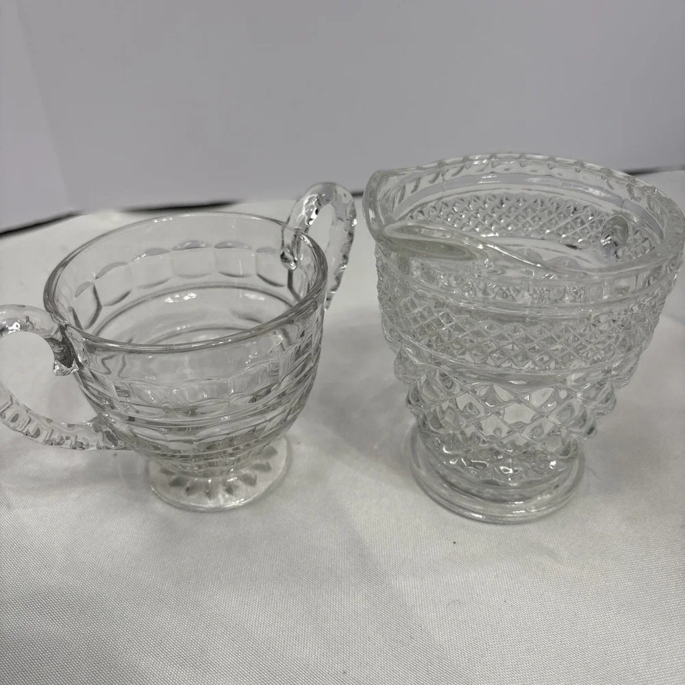 Vintage Anchor Hocking Wexford Crystal Glass Sugar Bowl & Creamer Pitcher No Lid